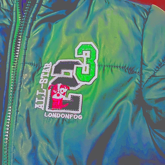 Boy's London Fog puffer coat Size L(7) Large black & green VGC - Picture 7 of 7